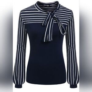 Zeagoo Navy and White Striped Blouse